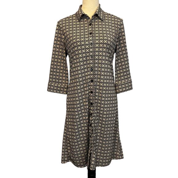Express Dresses & Skirts - Express Geometric Print Button Up Shirt Dress Collared 3/4 Sleeve Timeless 11/12
